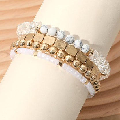 Metal Faceted Beaded Stretch Layered Bracelets