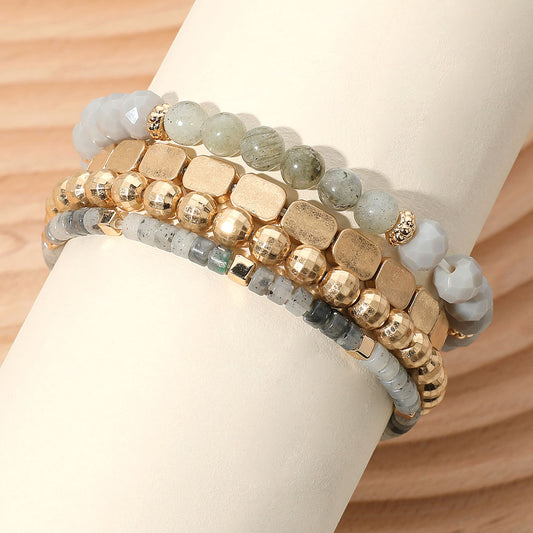 Metal Faceted Beaded Stretch Layered Bracelets