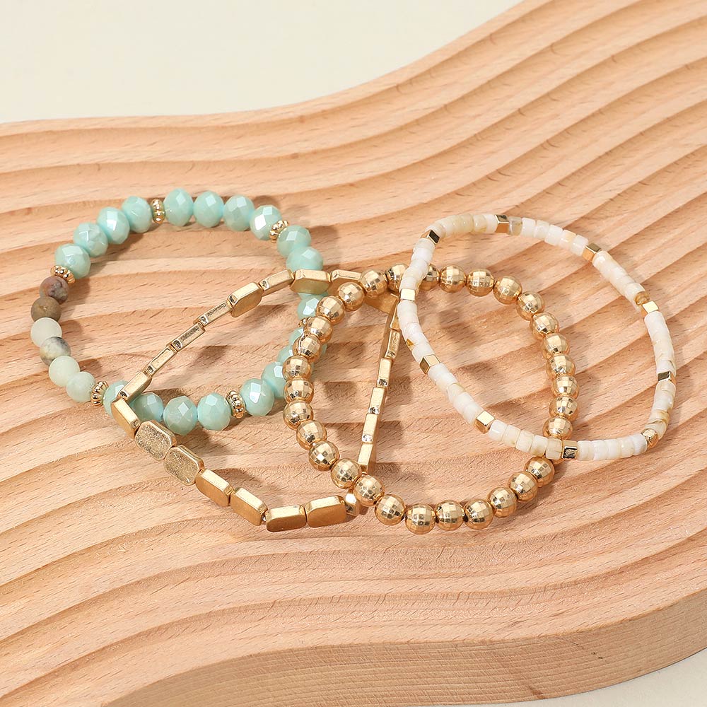 Metal Faceted Beaded Stretch Layered Bracelets
