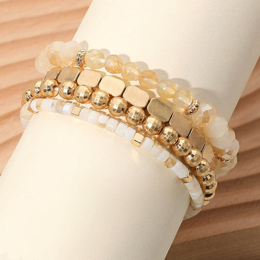 Metal Faceted Beaded Stretch Layered Bracelets