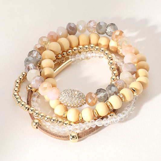Set of 5 Mixed Crystal and Wood Bracelet Set