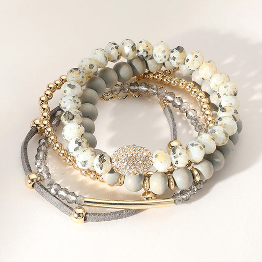 Set of 5 Mixed Crystal and Wood Bracelet Set