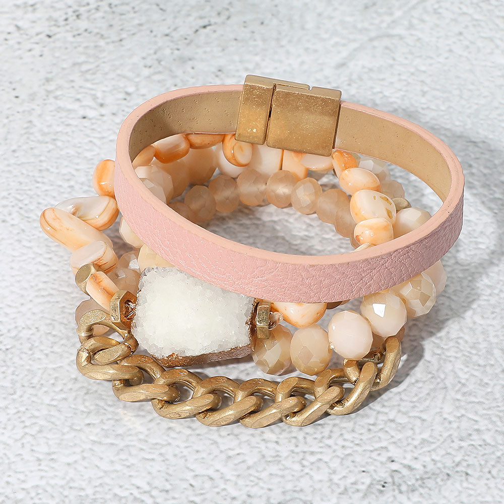 Druzy Accented Bead Stretch Layered Bracelets