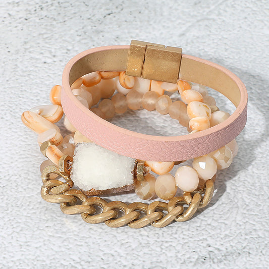 Druzy Accented Bead Stretch Layered Bracelets