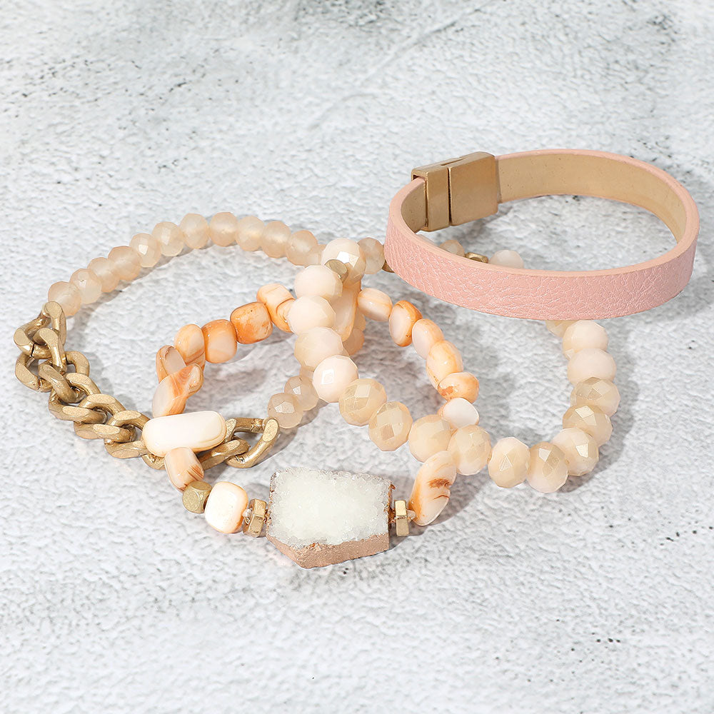 Druzy Accented Bead Stretch Layered Bracelets