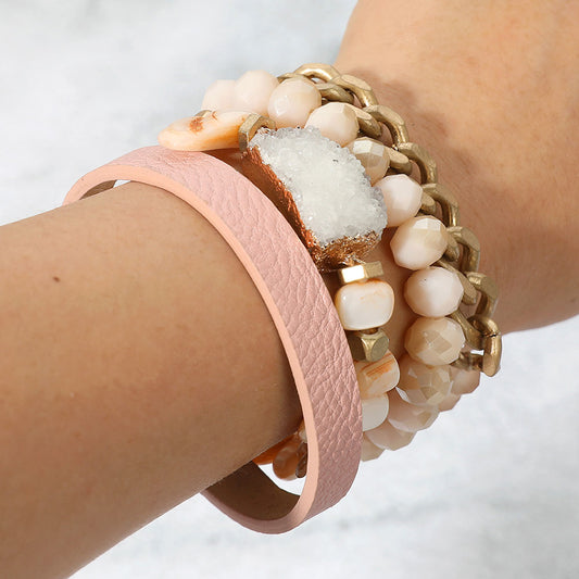 Druzy Accented Bead Stretch Layered Bracelets