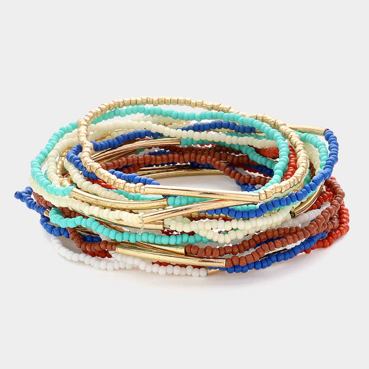 Set of 20 Seed Beaded Stretch Multi Bracelets