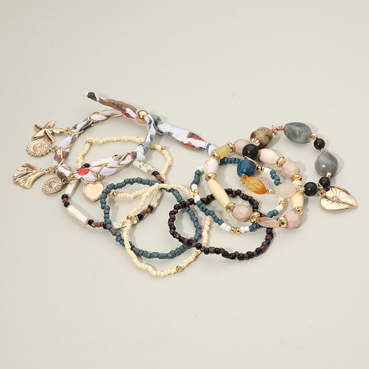 Boho Evil Eye and Charms Beaded Bracelet Set