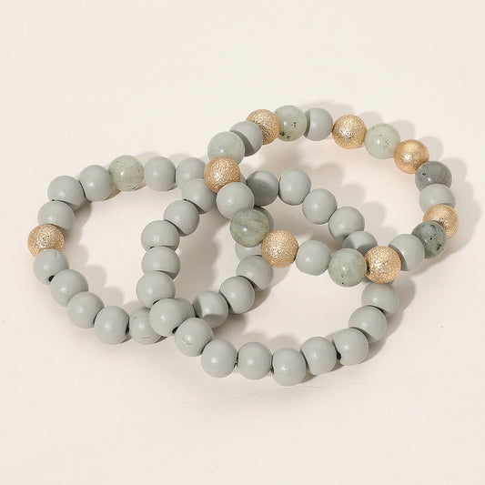 Natural Stone & Wood Stretch Layered Bracelets