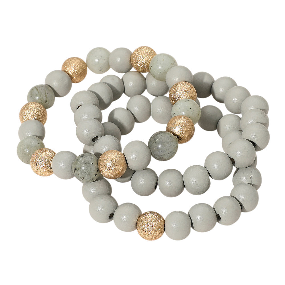 Natural Stone & Wood Stretch Layered Bracelets
