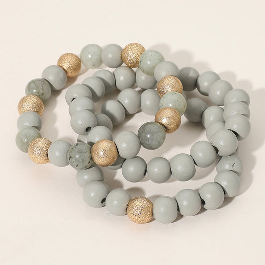 Natural Stone & Wood Stretch Layered Bracelets