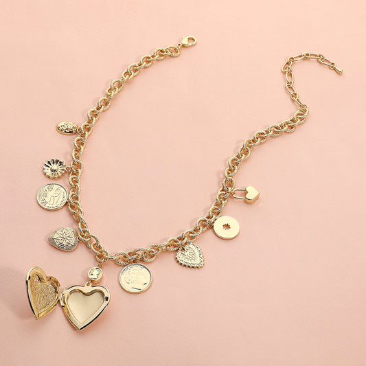 Vintage Style Charm and Heart Locket Necklace