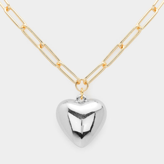 2 Tone Puffy Heart Necklace