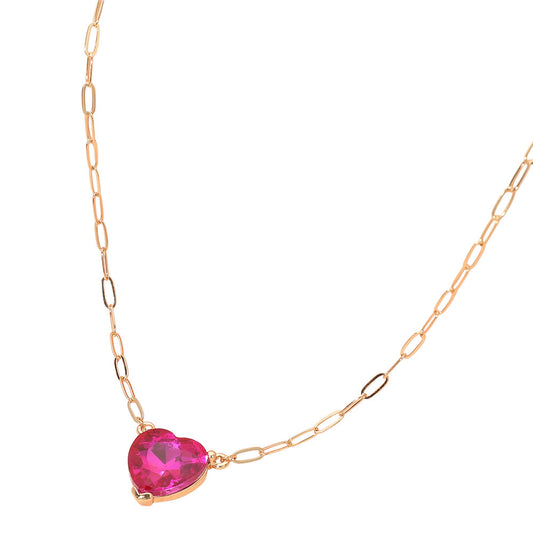 Heart Stone Pendant Paperclip Chain Necklace
