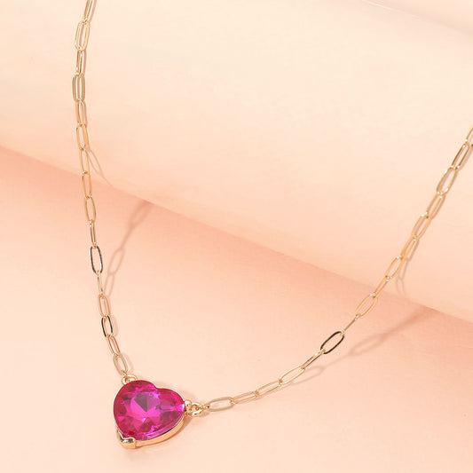 Heart Stone Pendant Paperclip Chain Necklace