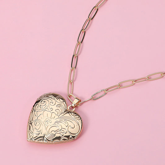 Textured Heart Locket Necklace