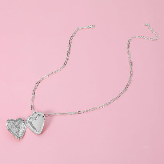 Textured Heart Locket Necklace