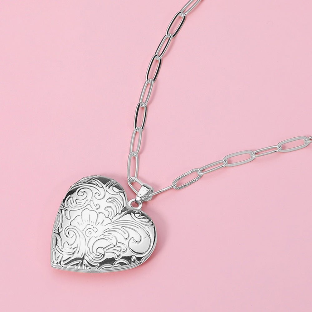 Textured Heart Locket Necklace