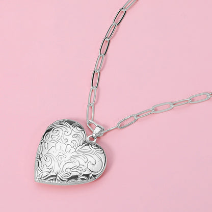 Textured Heart Locket Necklace