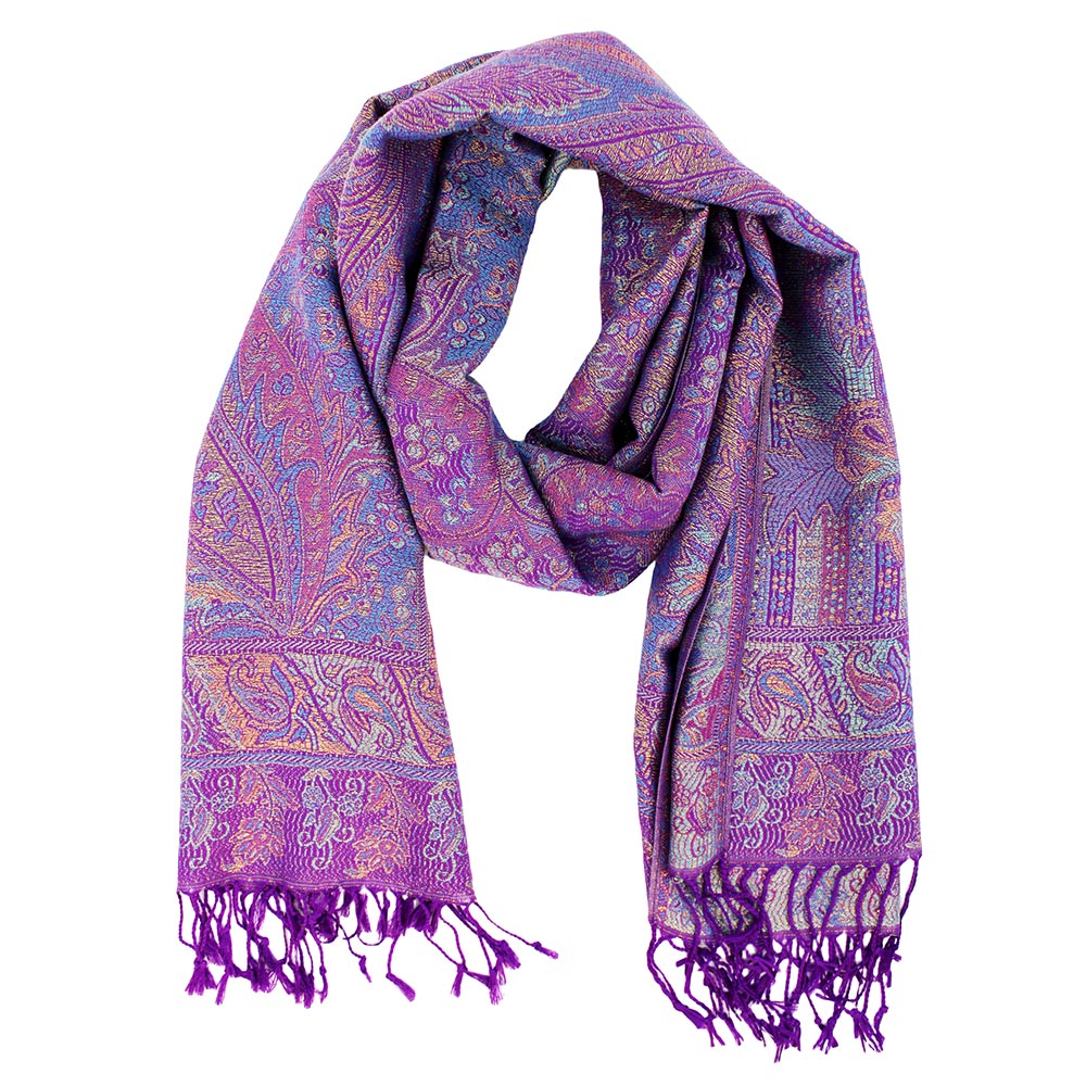 Metallic Paisley Printed Pashmina Scarf Shawl