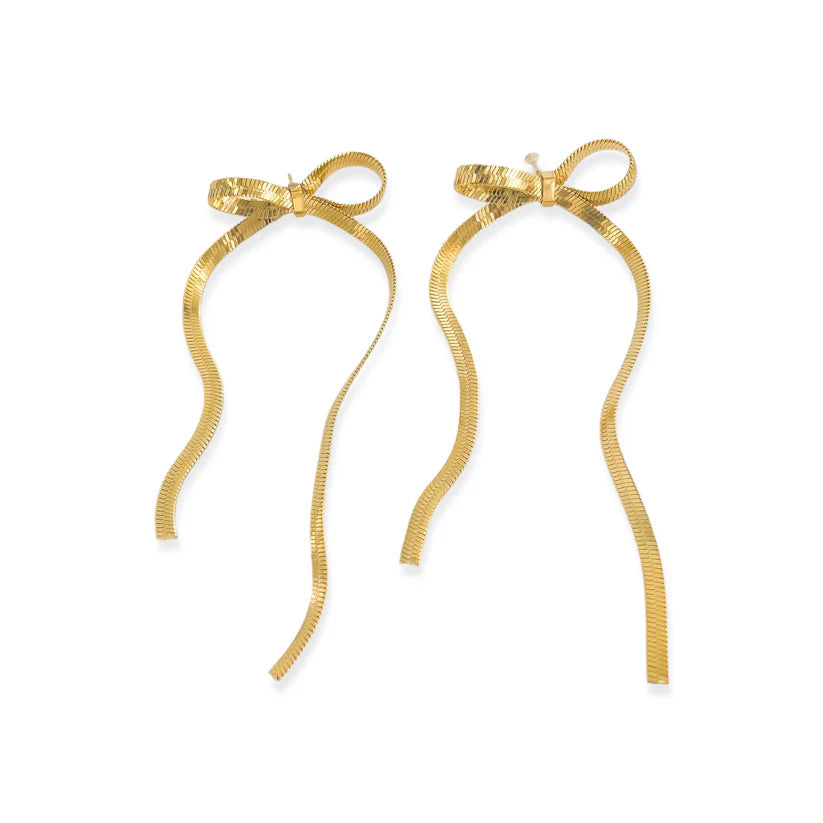 Herringbone Bow Gold Earrings