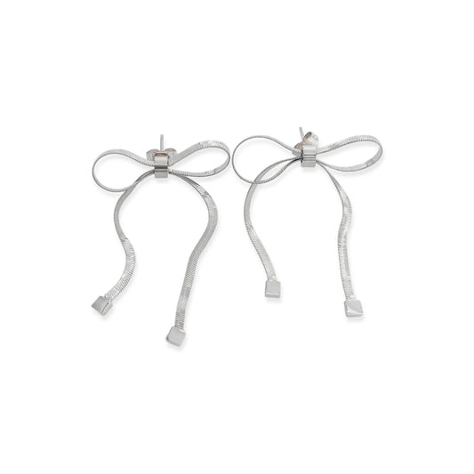 Herringbone Bow Silver Earrings