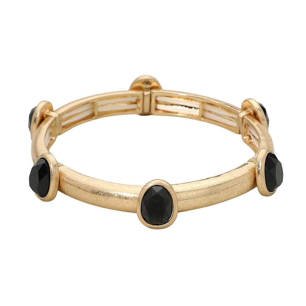 Faceted Oval Cabochon Stretch Bracelet