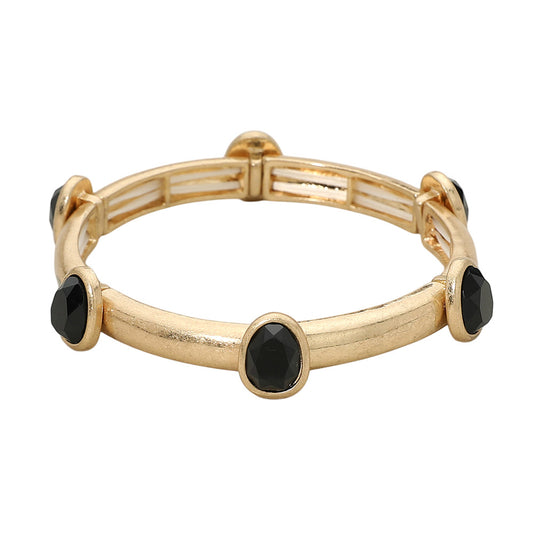 Faceted Oval Cabochon Stretch Bracelet