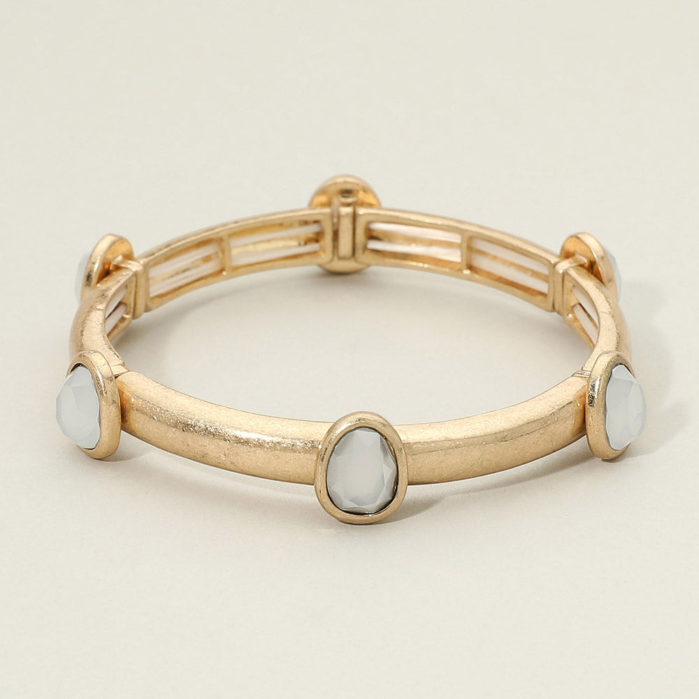 Faceted Oval Cabochon Stretch Bracelet