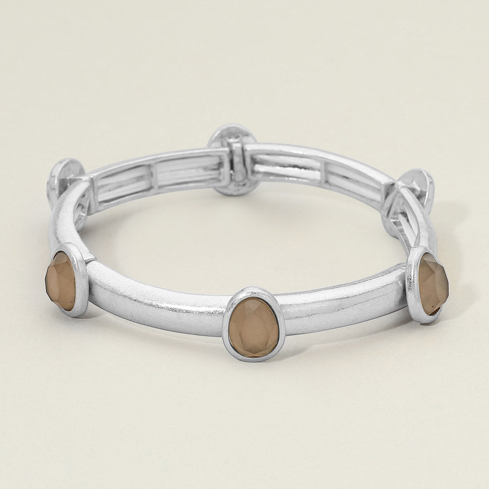 Faceted Oval Cabochon Stretch Bracelet