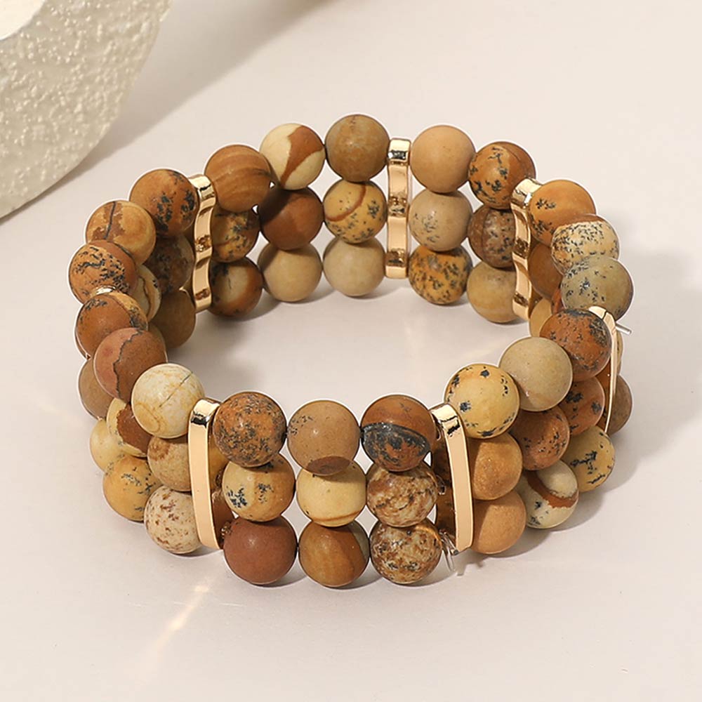 Natural Multi Row Beaded Stretch Bracelet