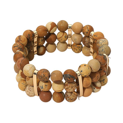 Natural Multi Row Beaded Stretch Bracelet