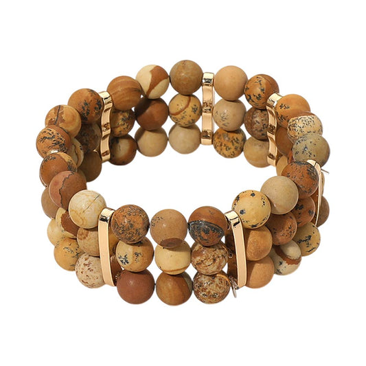 Natural Multi Row Beaded Stretch Bracelet