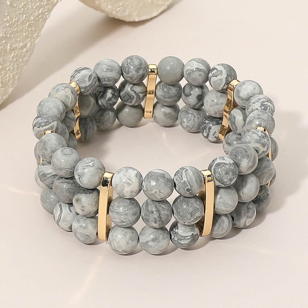 Natural Multi Row Beaded Stretch Bracelet