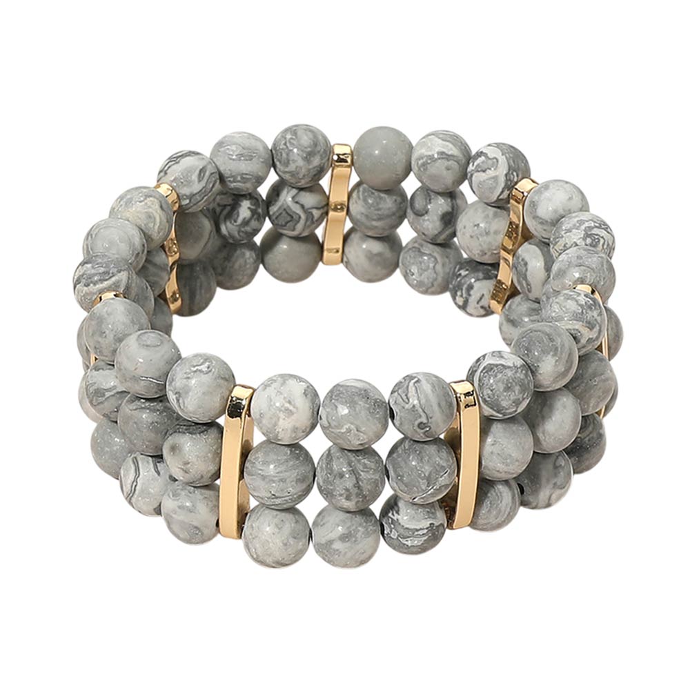 Natural Multi Row Beaded Stretch Bracelet