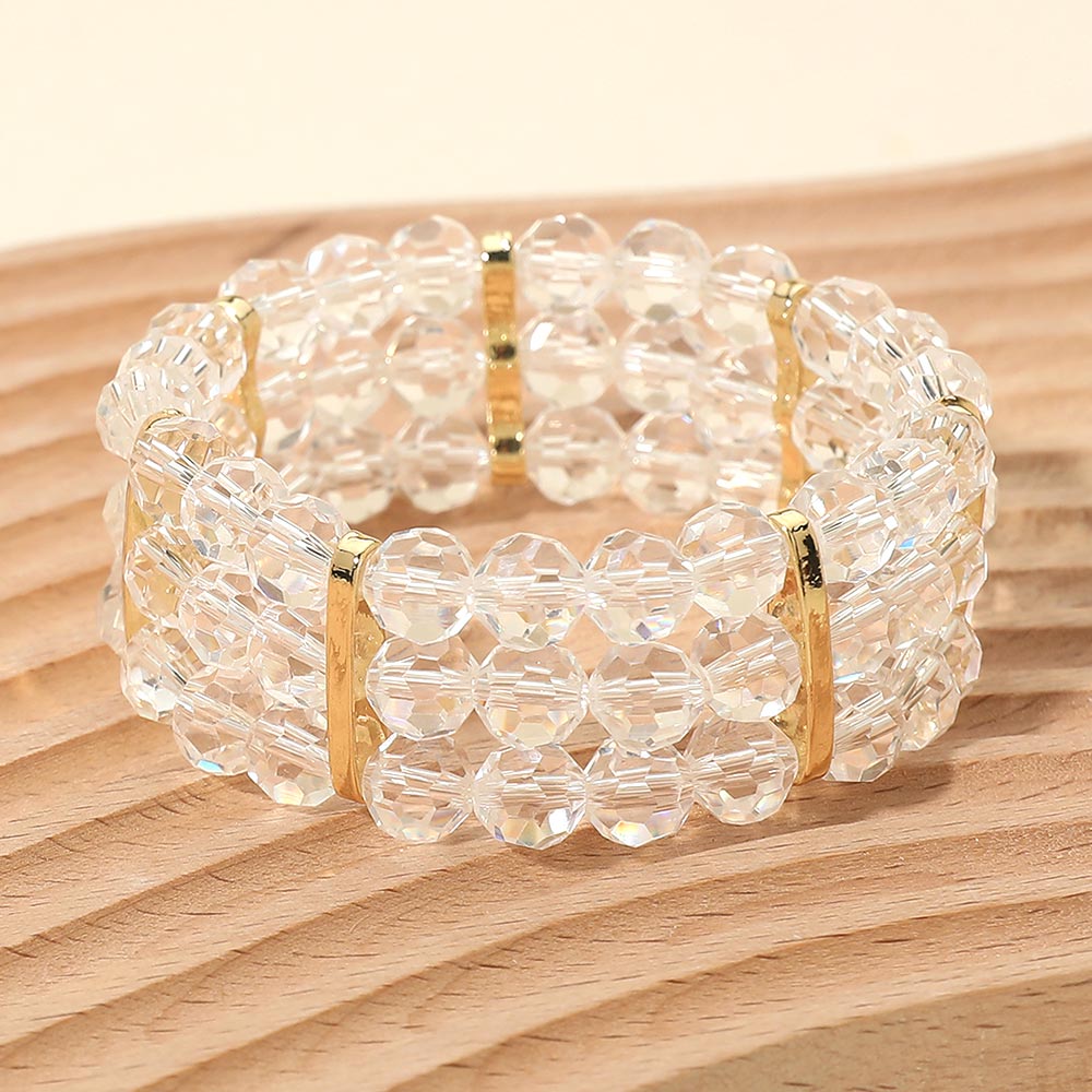 Crystal Multi Row Beaded Stretch Bracelet