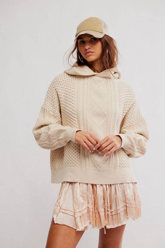 Free People Explorer Cable Hoodie Sweater