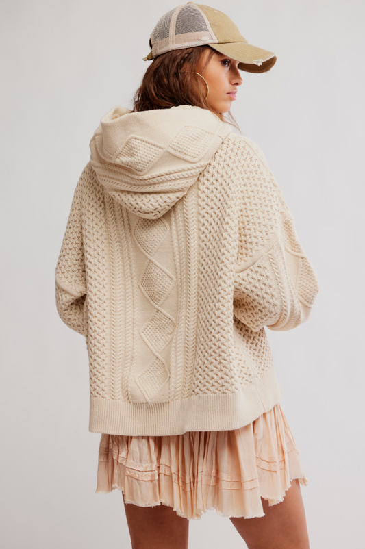Free People Explorer Cable Hoodie Sweater