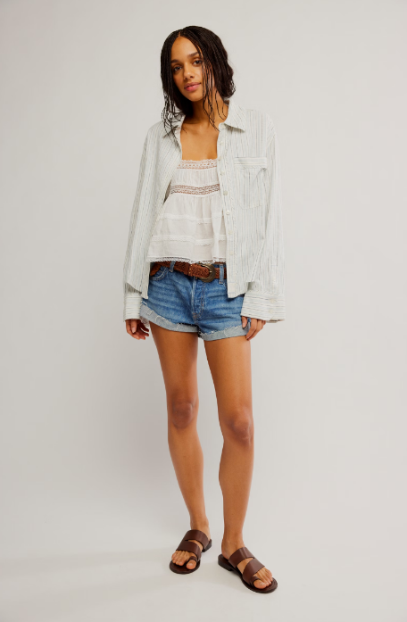 Free People Striped Linen Laurel Top