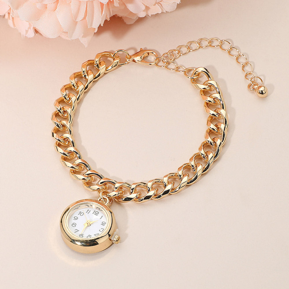 Gold Dipped Round Watch Charm Bracelet