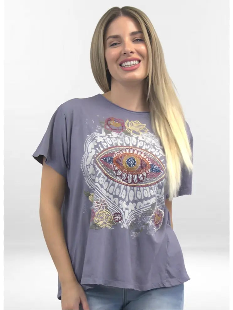 Caite & Kyla Piper Evil Eye Embroidered Top