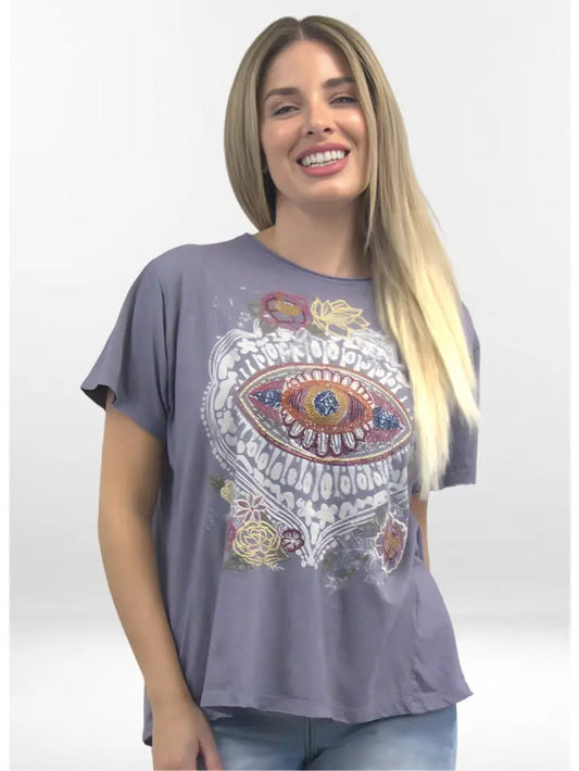 Caite & Kyla Piper Evil Eye Embroidered Top