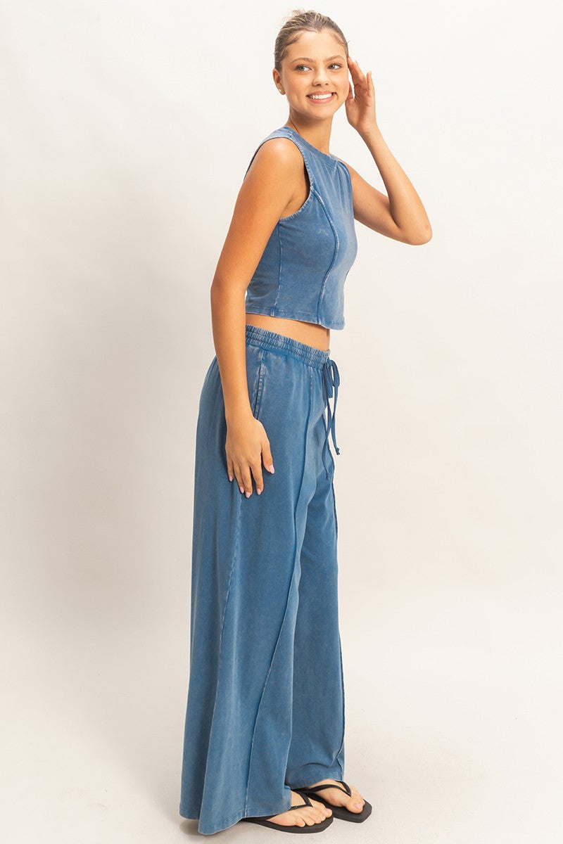 Hyfve Mineral Washed Wide Leg Pants