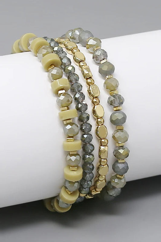 Semi Precious Stone & Glass Beaded Stretch Bracelet Set