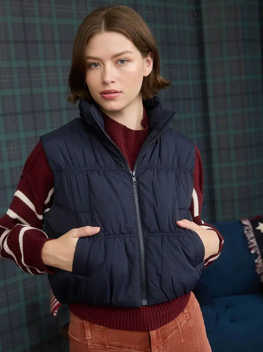 Blu Pepper Collared Zip Up Cropped Puffer Vest