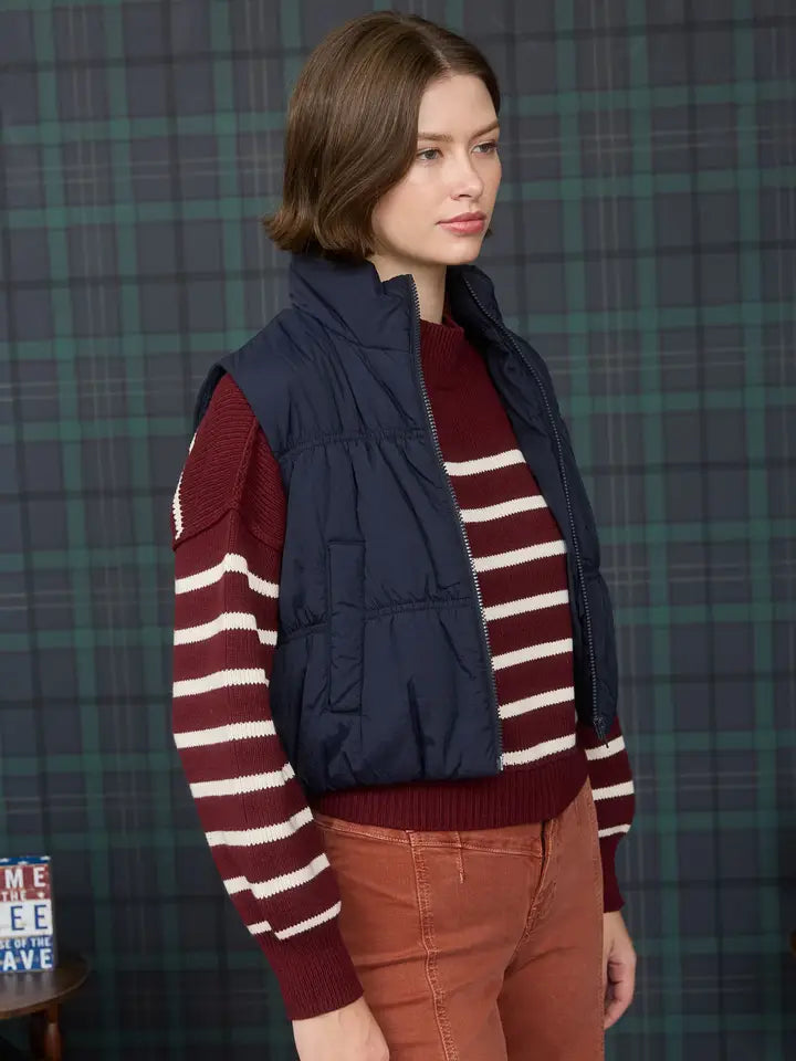 Blu Pepper Collared Zip Up Cropped Puffer Vest