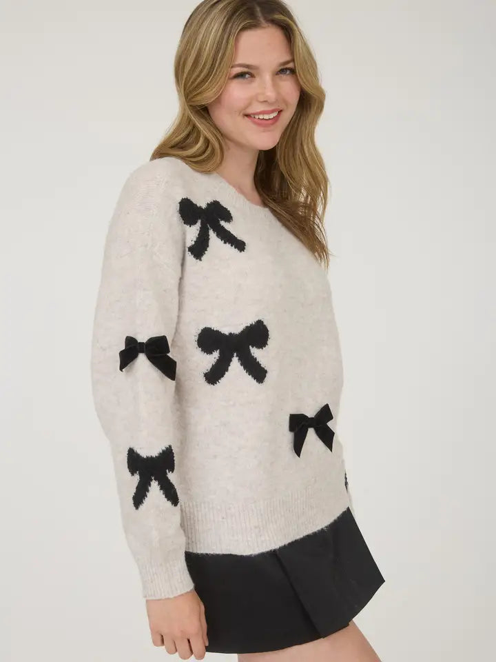 Mine LA Bow Pattern Long Sleeved Sweater