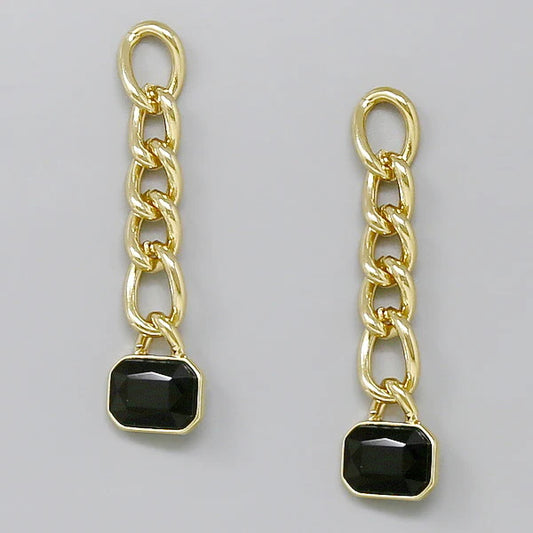 Rectangular Glass Stone Chain Earrings