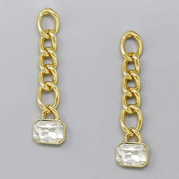 Rectangular Glass Stone Chain Earrings