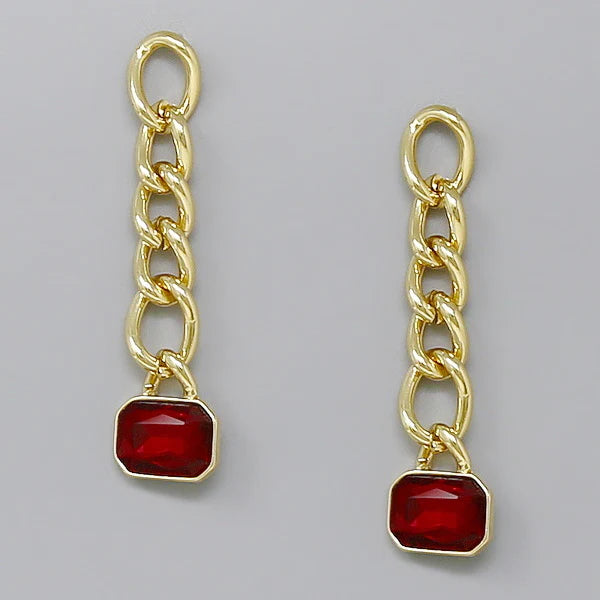 Rectangular Glass Stone Chain Earrings